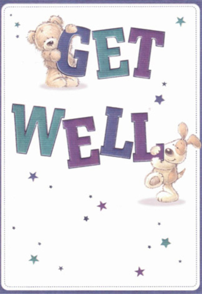 A scene brimming with gentle encouragement unfolds in this get well card, an artwork that instantly evokes the friendly neighbourhood feeling of Blackwall. Here, a cuddly bear and an animated puppy-each rendered with meticulous detail-play amid a spray of hand-painted stars. The illustration's warm energy is amplified by sculpted letters, shaded in inviting purples and aquas, assertively conveying positive wishes. Every texture-from the bear's soft fur to the velvety ears of the puppy-feels almost touchable, reminiscent of running your fingers through a lush arrangement at Blackwall Florist. The clean, luminous background accentuates the vibrancy of the scene, much like the light that pours over local waterside markets in the morning. Each character's intent gaze and gentle smile offer an embrace of hope, as if these two are sending you the same nurturing support you'd experience while receiving a handcrafted bouquet for your recovery. The thoughtful interplay of colour, light, and cheerful design works together to craft a message that transcends words: joy, reassurance, and heartfelt kindness-perfect for lifting spirits across Blackwall's community with every delivery, every note of encouragement.