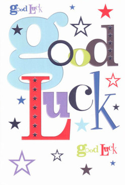 This spirited good luck card, found at a local Blackwall florist just a stroll from the riverside, captures the joyful support so often felt in our neighbourhood's close-knit spaces. The phrase 'Good Luck' leaps out in a striking array of fonts and colours-an oversized baby-blue 'g' sets a lighthearted mood, brought to life further by bursts of ruby red and deep violet. Across its clean white surface, stars of every size and shade-from indigo to soft lavender-dance as if twinkling above the historic streets of Blackwall on a clear evening. The gentle interplay of hues suggests both playful encouragement and serious aspiration, much like a well-wishing friend waving from Poplar High Street before a big day. The surface itself is smooth and satisfying under your fingertips, giving a tactile reminder of the care and intention behind each message. This card is ideal for moments when someone is taking a leap-moving into new Docklands apartments, celebrating exam successes in local schools, or marking an exciting career milestone at Canary Wharf. In every detail, it holds that comforting sense that, in Blackwall, you never strive alone.