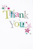 There's a gentle, comforting joy woven into this thank you card, its colourful typography and whimsical details designed to lift the recipient's spirits much like a surprise delivery from a favourite Blackwall florist. The phrase 'Thank You' unfolds across the card in a sequence of vibrant shades-shimmering silver, sunny yellow, fresh green, sky blue-each letter adorned with dots, stitches, or simple patterns that recall the handcrafted gifts often found in Blackwall's creative community. Scattered stars in pink, teal, and silver float nearby, casting a celebratory sparkle reminiscent of fireworks over the Thames during local festivities. The pristine white backdrop serves as a peaceful canvas, allowing each colour and glimmer to pop with cheerful intent. There's a tactile richness you can almost feel: the raised letters, the textured silver, the gentle playfulness. This card evokes the lighthearted gratitude we share as neighbours-perfect for expressing thanks after a thoughtful act or as the finishing touch alongside a bouquet delivered to Limehouse or Poplar. More than words, it's a touch of whimsy and warmth, a keepsake and a smile, ready to travel across Blackwall's vibrant community.